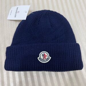 Moncler Dark Blue Ribbed Beanie